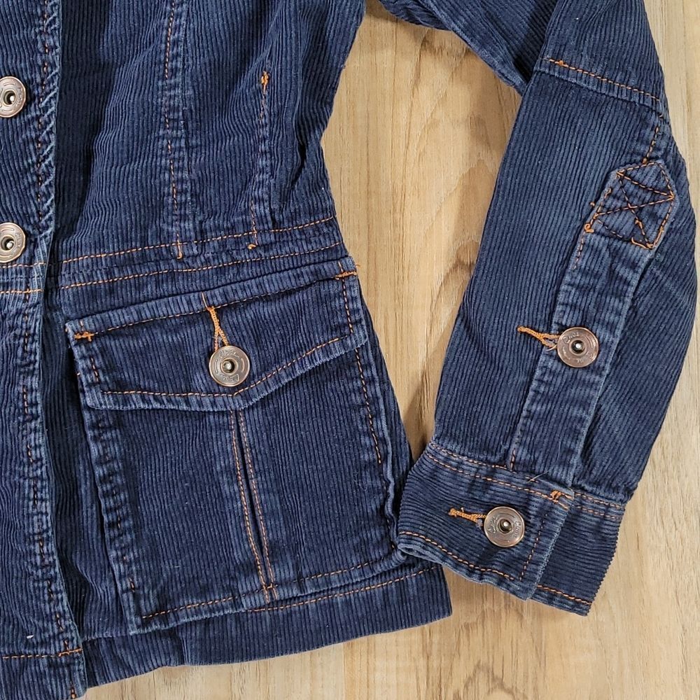 🔹️Rare Vintage Blue Corduroy Buttoned Front Military Jacket Medium - Picture 7 of 9